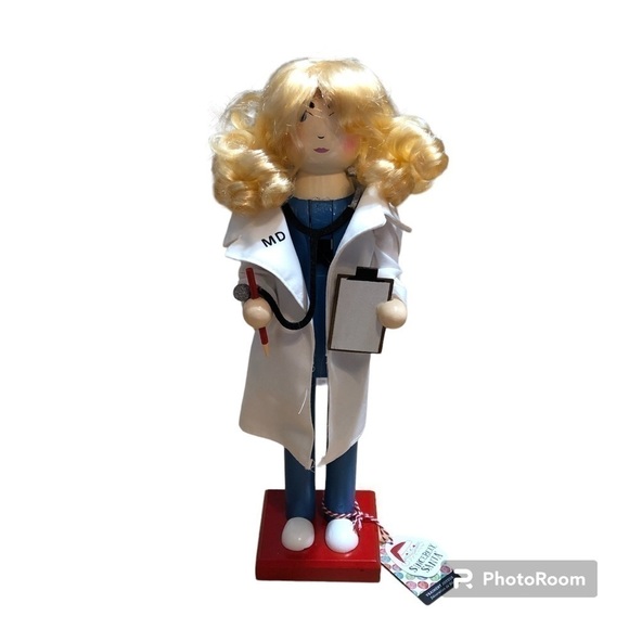 Nutcracker Female Woman Doctor NEW MD Blonde Christmas Holiday Decor Lab Coat